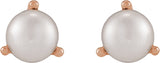 14K Gold Cultured White Seed Pearl Seed Pearl 3-Prong Stud Earrings - Rose Gold