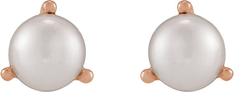 14K Gold Cultured White Seed Pearl Seed Pearl 3-Prong Stud Earrings - Rose Gold