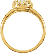 14K Gold Round Natural White Opal Crown Cabochon Ring - Yellow Gold - view 2