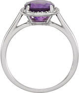 14K Gold Round Natural Amethyst & Natural Diamond Halo-Style Ring - White Gold - view 2