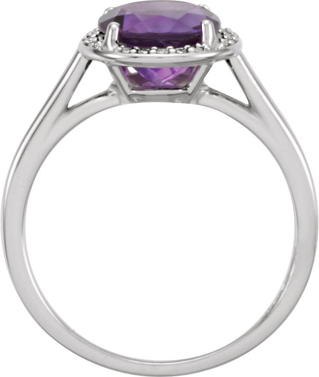 14K Gold Round Natural Amethyst & Natural Diamond Halo-Style Ring - White Gold - view 2