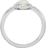 14K Gold Oval Natural White Opal Beaded Cabochon Ring - White Gold - view 2