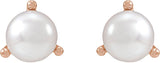 14K Gold Cultured White Seed Pearl Seed Pearl 3-Prong Stud Earrings - Rose Gold