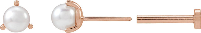 14K Gold Cultured White Seed Pearl Seed Pearl 3-Prong Stud Earrings - Rose Gold - view 2