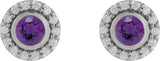 Platinum Round Natural Amethyst & Natural Diamond Bezel-Set Halo-Style Stud Earrings – 4mm Stones - view 2