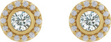 14K Gold Round Lab-Grown Moissanite & Natural Diamond Bezel-Set Halo-Style Stud Earrings - Yellow Gold - view 2