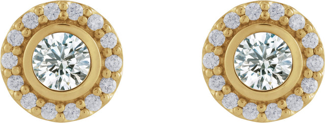 14K Gold Round Lab-Grown Moissanite & Natural Diamond Bezel-Set Halo-Style Stud Earrings - Yellow Gold - view 2