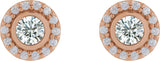 14K Gold Round Lab-Grown Moissanite & Natural Diamond Bezel-Set Halo-Style Stud Earrings - Rose Gold - view 2