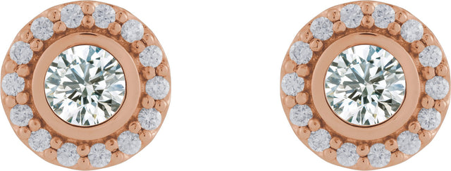 14K Gold Round Lab-Grown Moissanite & Natural Diamond Bezel-Set Halo-Style Stud Earrings - Rose Gold - view 2
