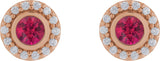 14K Gold Round Lab-Grown Ruby & Natural Diamond Bezel-Set Halo-Style Stud Earrings - Rose Gold - view 2