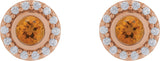 14K Gold Round Natural Citrine & Natural Diamond Bezel-Set Halo-Style Stud Earrings - Rose Gold - view 2