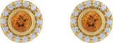 14K Gold Round Natural Citrine & Natural Diamond Bezel-Set Halo-Style Stud Earrings - Yellow Gold - view 2