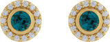 14K Gold Round Natural London Blue Topaz & Natural Diamond Bezel-Set Halo-Style Stud Earrings - Yellow Gold - view 2