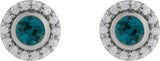 Platinum Round Natural London Blue Topaz & Natural Diamond Bezel-Set Halo-Style Stud Earrings - view 2