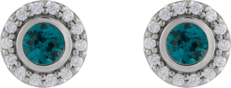 Platinum Round Natural London Blue Topaz & Natural Diamond Bezel-Set Halo-Style Stud Earrings - view 2