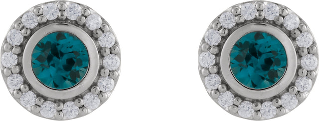 Platinum Round Natural London Blue Topaz & Natural Diamond Bezel-Set Halo-Style Stud Earrings - view 2