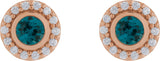 14K Gold Round Natural London Blue Topaz & Natural Diamond Bezel-Set Halo-Style Stud Earrings - Rose Gold - view 2