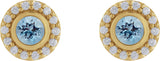 14K Gold Round Lab-Grown Aqua Sapphire & Natural Diamond Bezel-Set Halo-Style Stud Earrings - Yellow Gold - view 2