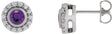 Platinum Round Natural Amethyst & Natural Diamond Bezel-Set Halo-Style Stud Earrings – 4mm Stones