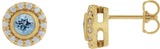 14K Gold Round Lab-Grown Aqua Sapphire & Natural Diamond Bezel-Set Halo-Style Stud Earrings - Yellow Gold