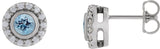 Platinum Round Lab-Grown Aqua Sapphire & Natural Diamond Bezel-Set Halo-Style Stud Earrings