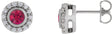 Platinum Round Lab-Grown Ruby & Natural Diamond Bezel-Set Halo-Style Stud Earrings