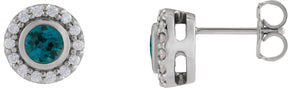Platinum Round Natural London Blue Topaz & Natural Diamond Bezel-Set Halo-Style Stud Earrings