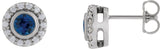 Platinum Round Lab-Grown Blue Sapphire & Natural Diamond Bezel-Set Halo-Style Stud Earrings