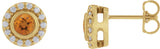 14K Gold Round Natural Citrine & Natural Diamond Bezel-Set Halo-Style Stud Earrings - Yellow Gold