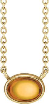 14K Gold Oval Natural Citrine Bezel-Set Cabochon Necklace - Yellow Gold