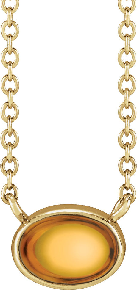 14K Gold Oval Natural Citrine Bezel-Set Cabochon Necklace - Yellow Gold
