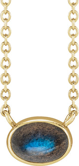 14K Gold Oval Natural Labradorite Bezel-Set Cabochon Necklace - Yellow Gold