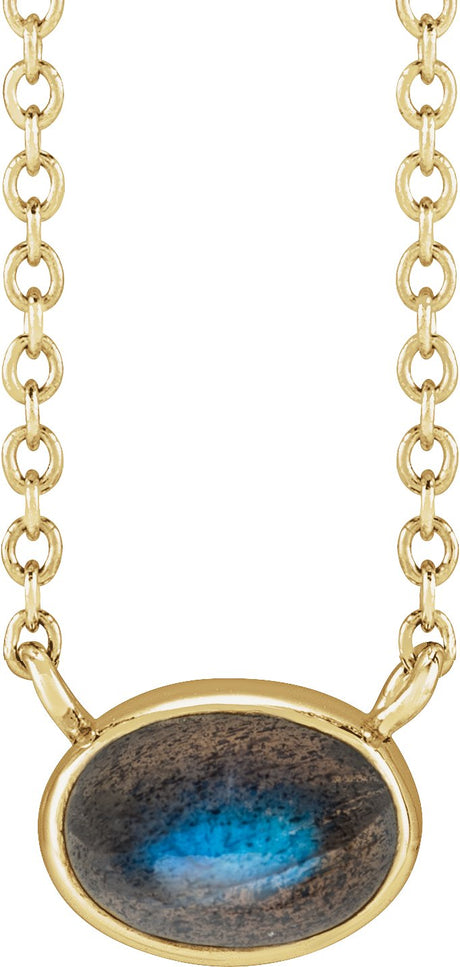14K Gold Oval Natural Labradorite Bezel-Set Cabochon Necklace - Yellow Gold