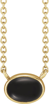 14K Gold Oval Natural Black Onyx Bezel-Set Cabochon Necklace - Yellow Gold