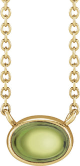 14K Gold Oval Natural Peridot Bezel-Set Cabochon Necklace - Yellow Gold