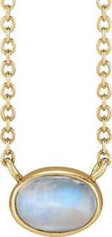 14K Gold Oval Natural Rainbow Moonstone Bezel-Set Cabochon Necklace - Yellow Gold