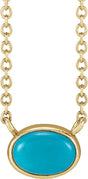 14K Gold Oval Natural Turquoise Bezel-Set Cabochon Necklace - Yellow Gold