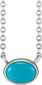 Platinum Oval Natural Turquoise Bezel-Set Cabochon Necklace