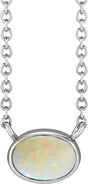 14K Gold Oval Lab-Grown White Opal Bezel-Set Cabochon Necklace - White Gold