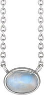 Platinum Oval Natural Rainbow Moonstone Bezel-Set Cabochon Necklace