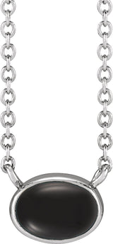 Platinum Oval Natural Black Onyx Bezel-Set Cabochon Necklace
