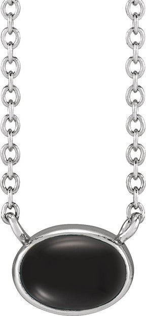 Platinum Oval Natural Black Onyx Bezel-Set Cabochon Necklace