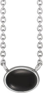 Platinum Oval Natural Black Onyx Bezel-Set Cabochon Necklace