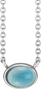 Platinum Oval Natural London Blue Topaz Bezel-Set Cabochon Necklace