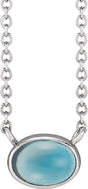 Platinum Oval Natural London Blue Topaz Bezel-Set Cabochon Necklace