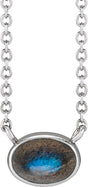 Platinum Oval Natural Labradorite Bezel-Set Cabochon Necklace