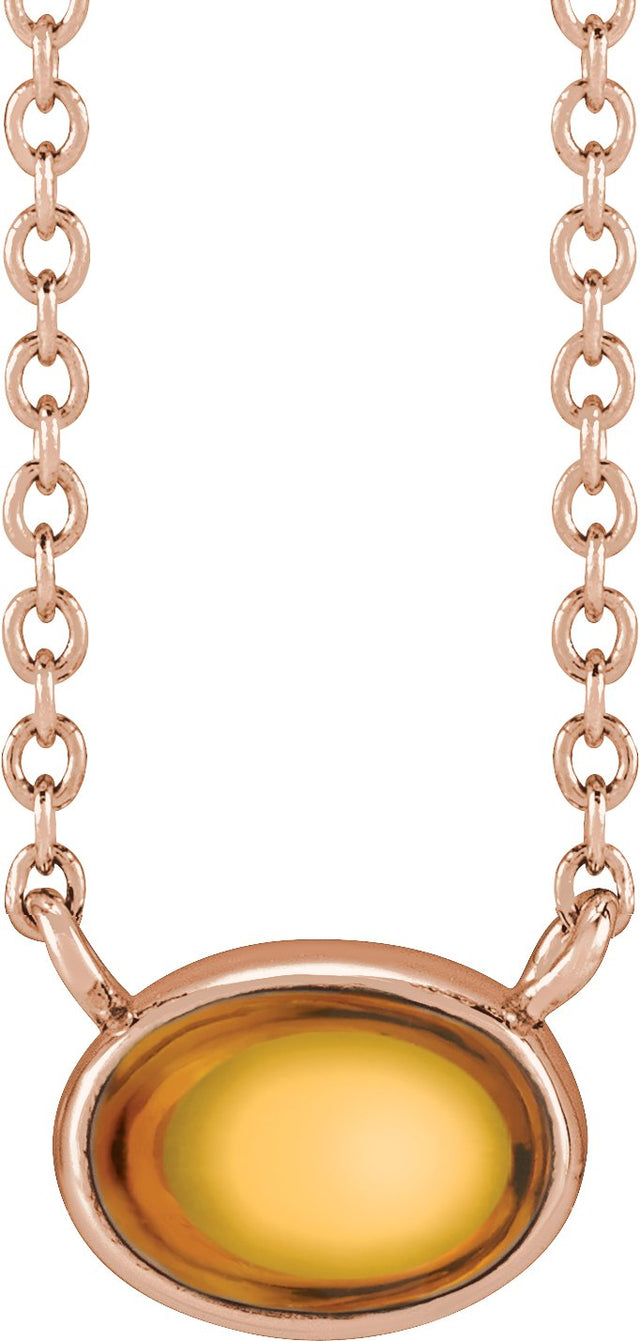 14K Gold Oval Natural Citrine Bezel-Set Cabochon Necklace - Rose Gold