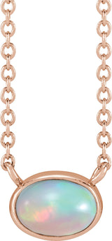 14K Gold Oval Natural Ethiopian Opal Bezel-Set Cabochon Necklace - Rose Gold