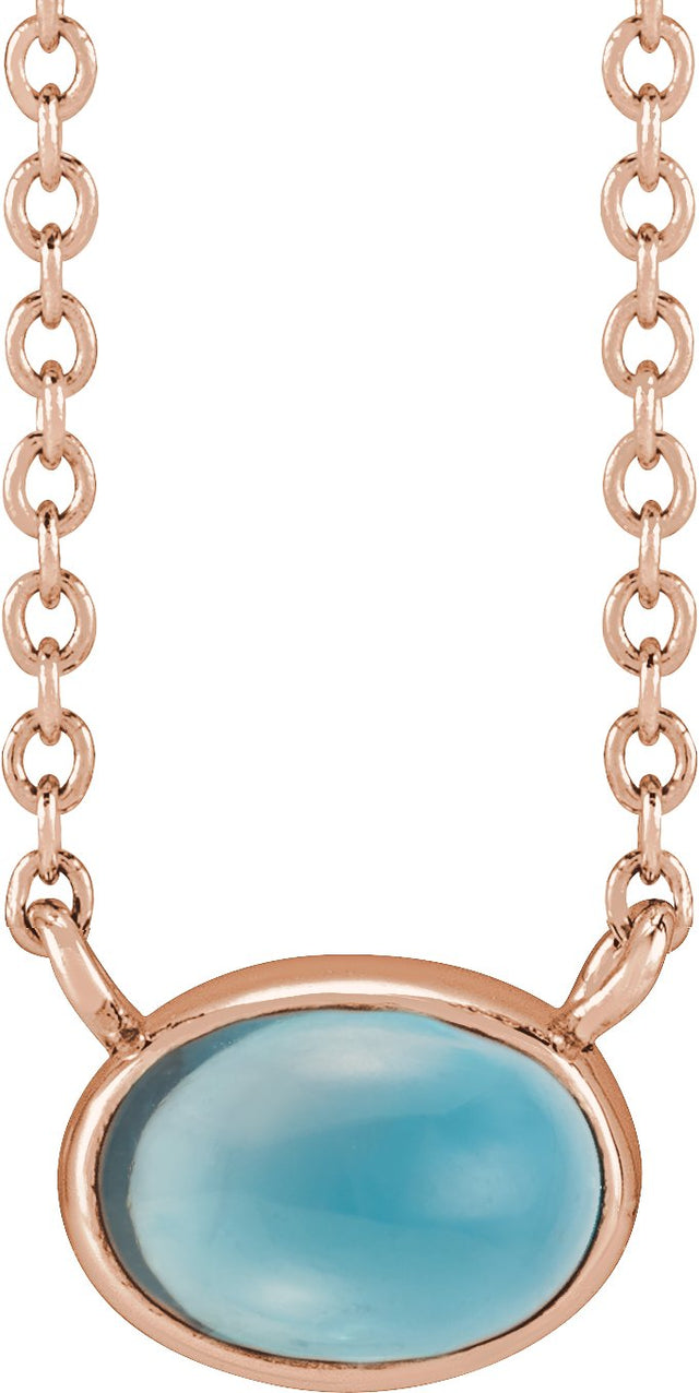 14K Gold Oval Natural London Blue Topaz Bezel-Set Cabochon Necklace - Rose Gold