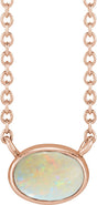 14K Gold Oval Natural White Opal Bezel-Set Cabochon Necklace - Rose Gold